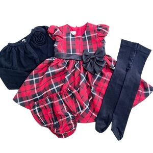 Bonnie Baby HOLIDAY Dress 4 PIECE SET Baby 18 MONTHS Red Black Plaid